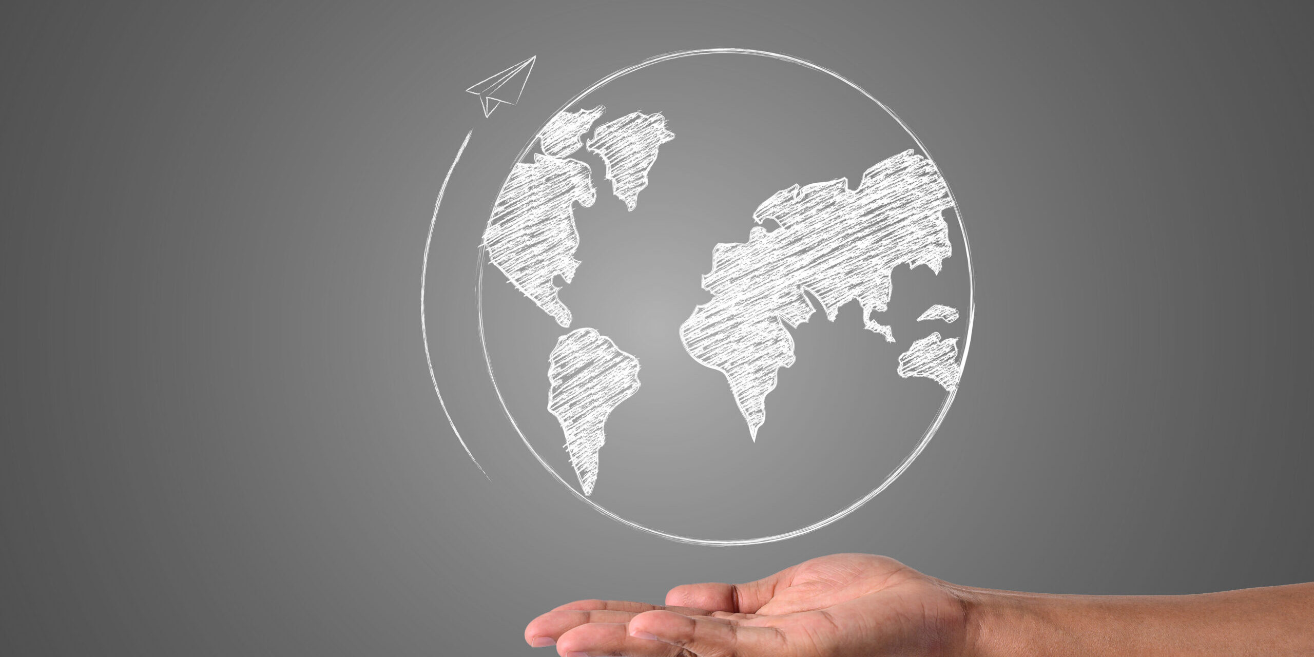 The world writes with white chalk is on hand, draw concept.